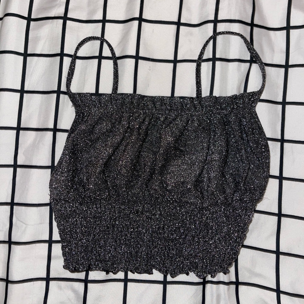 Black Glittery Crop Top Forever 21